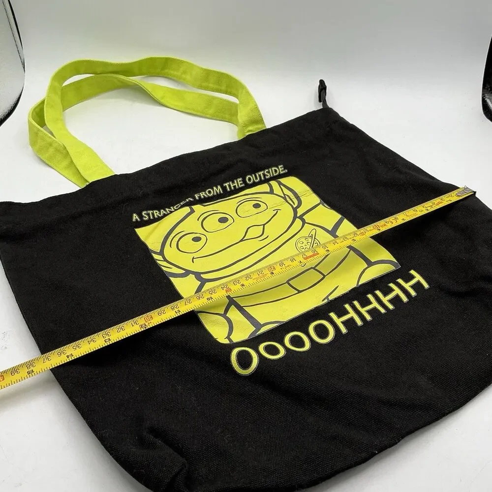 Disney Pixar Toy Story Alien Black Canvas Zip Tote Bag Green Handles 16”
